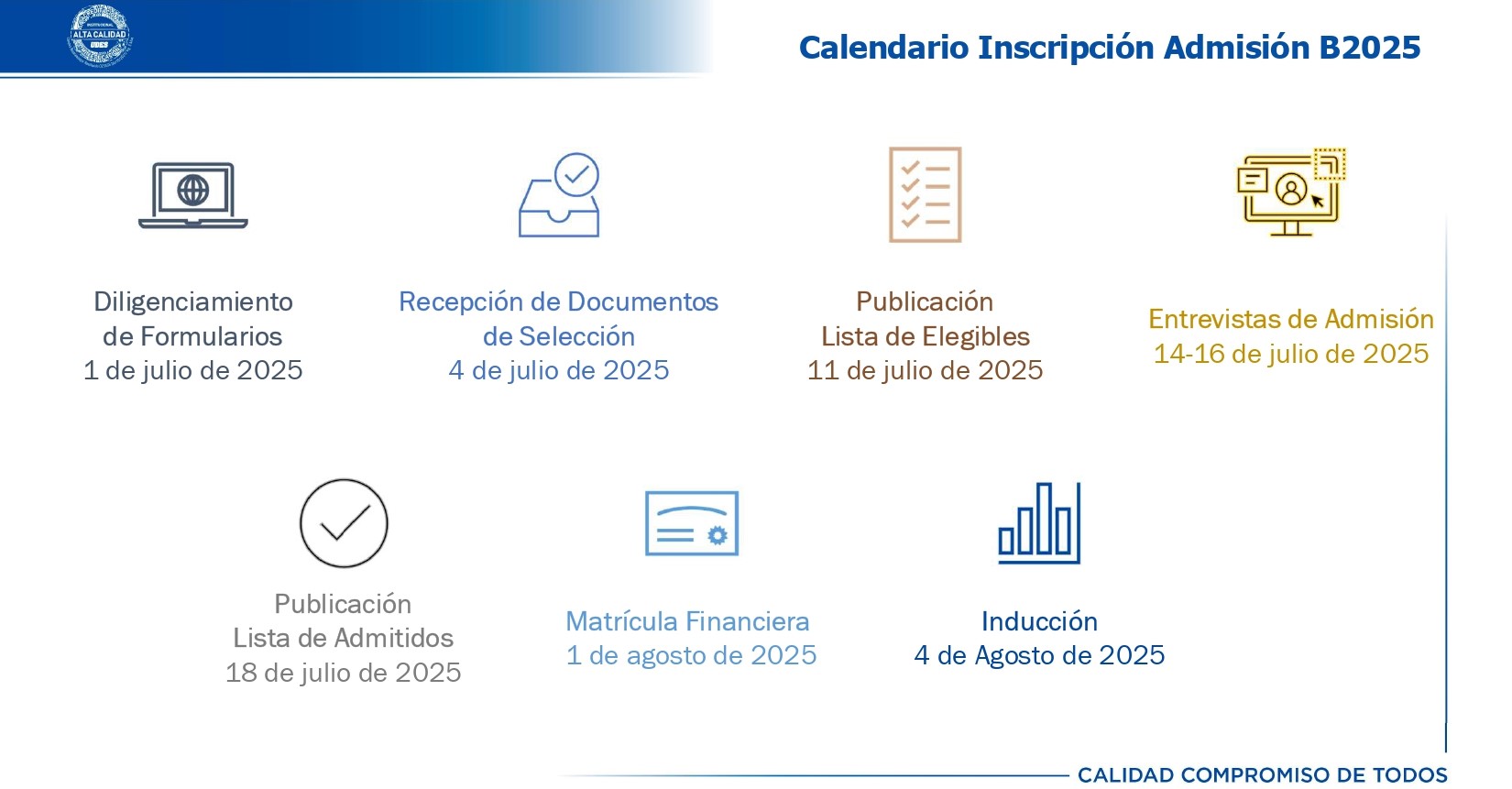 Calendario de admisión