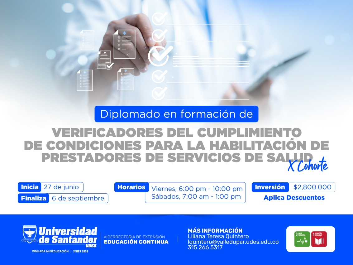 Diplomado en Formación de Verificadores del Cumplimiento de Condiciones para la Habilitación de Prestadores de Servicios de Salud X Cohorte