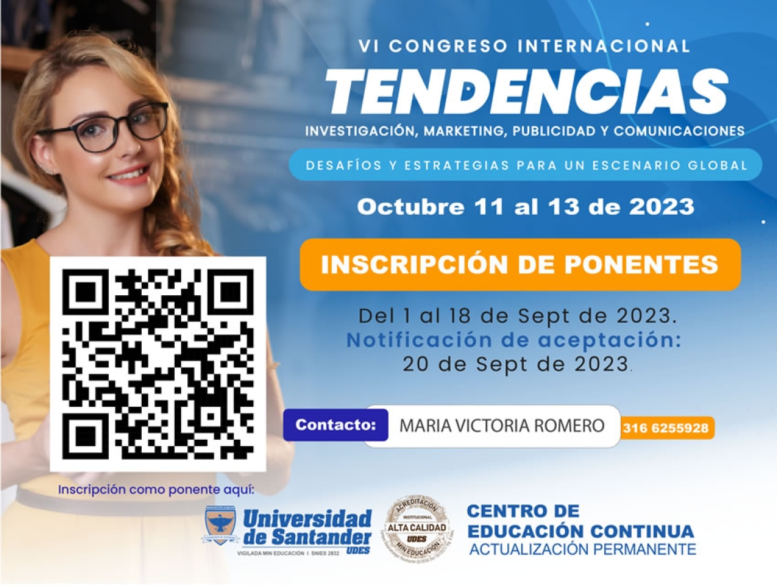 Inscripción Ponentes: VI Congreso Internacional TENDENCIAS: Investigación, Marketing, Publicidad y Comunicaciones