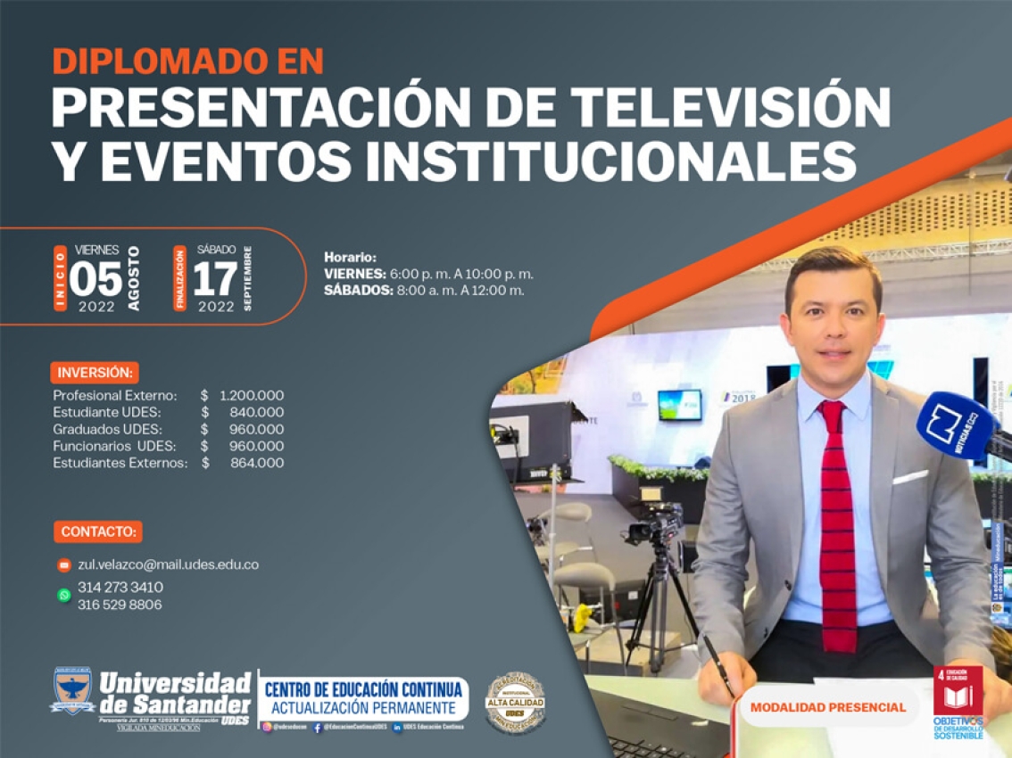Diplomado en presentación de televisión y eventos institucionales