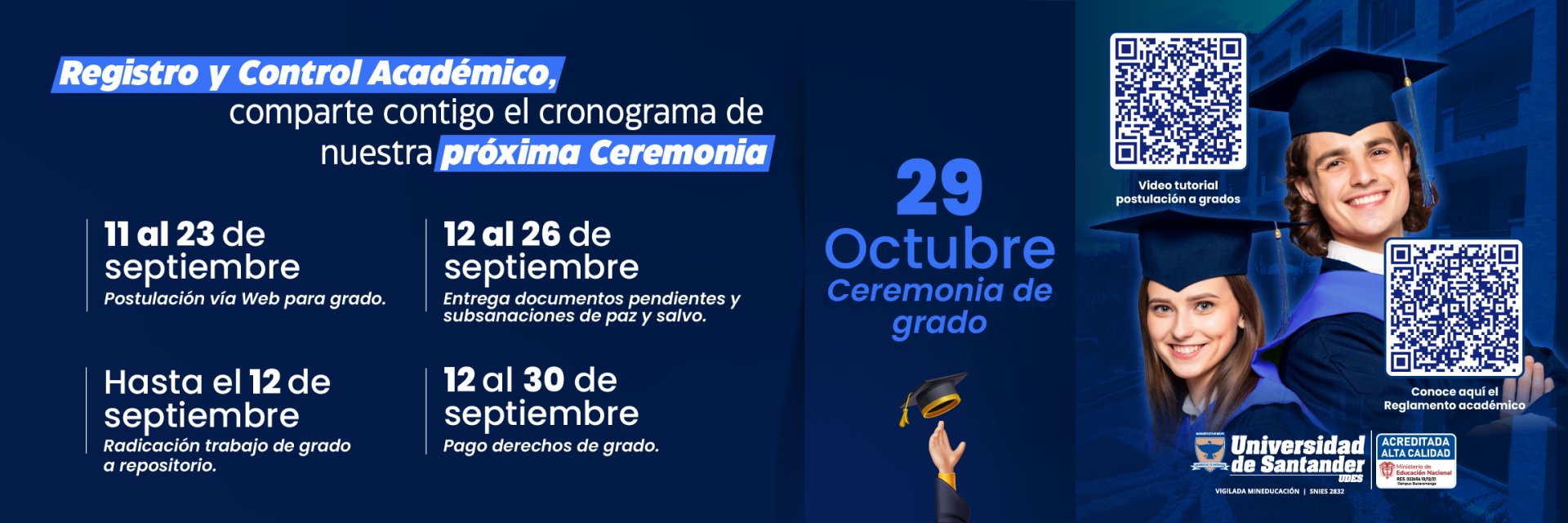 Convocatoria para la ceremonia de grados - 29 de octubre de 2024