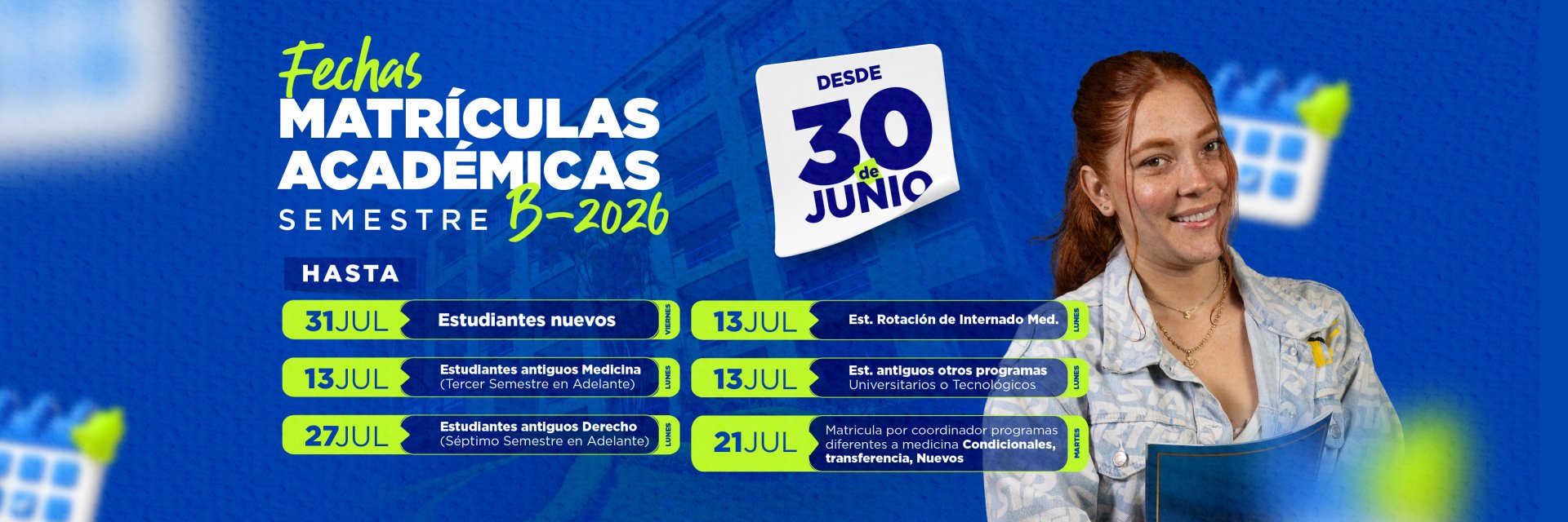 Matrículas académicas semestre B-2026: fechas importantes