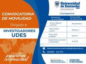 Convocatoria de movilidad para investigadores UDES No. 3 de 2019