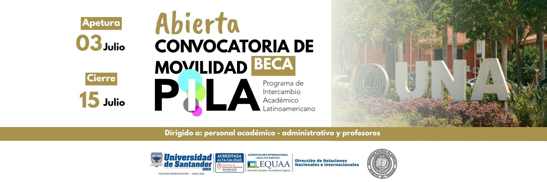 Convocatoria de movilidad Beca PILA GESTORES, Universidad Nacional de Asunción – UNA, Paraguay B2025
